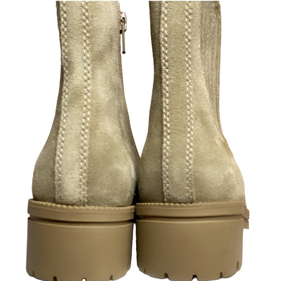 Boho Chic Lucky Brand Womens 8.5 Tan Suede Side Zip Light Academia Boots NEW - Picture 3 of 8